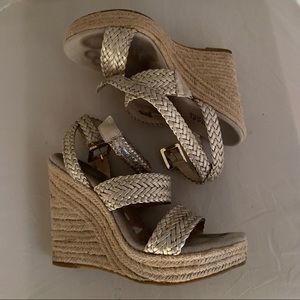Michael Michael Kors Gold Braided Wedges Size 9